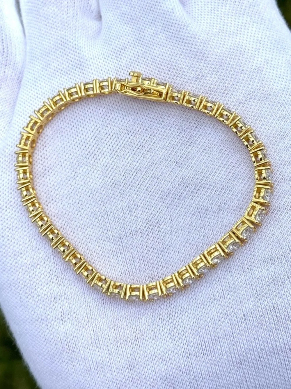 18K Gold Plated, 11.7CTW Moissanite Tennis Bracelet - Length 7.5”